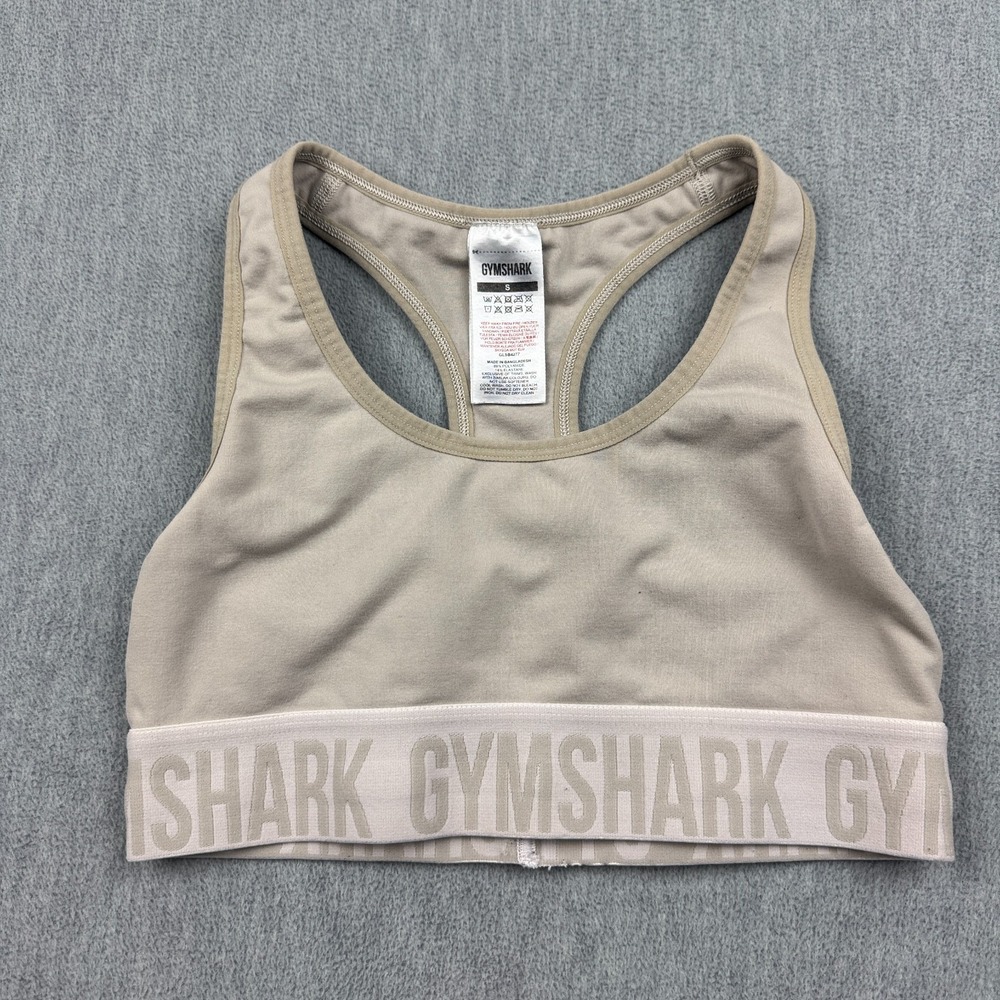 Gymshark Sports Bra Womens Small Beige‎ Fit Seamless Lightweight Gym Unpadded